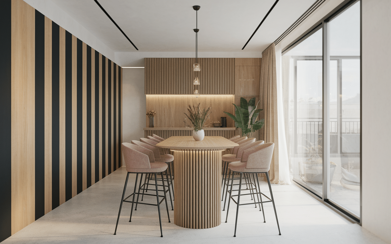 Harmonie entre table haute et tabourets modernes