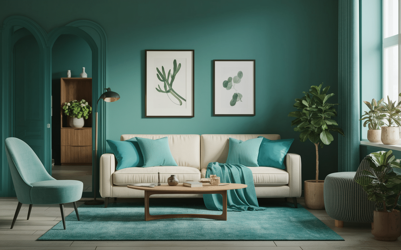 Intérieur moderne avec murs verdeau couleur