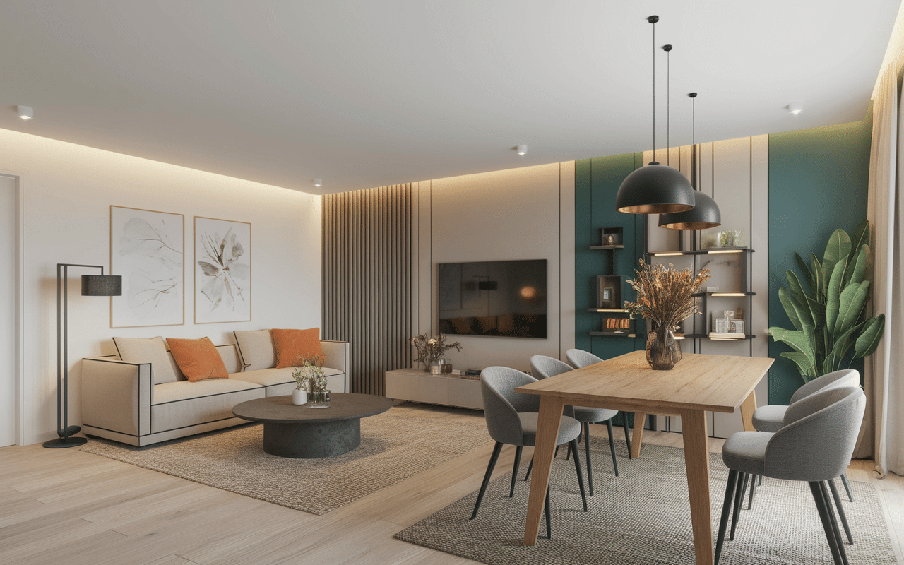 délimitation subtile salon salle à manger 20m2