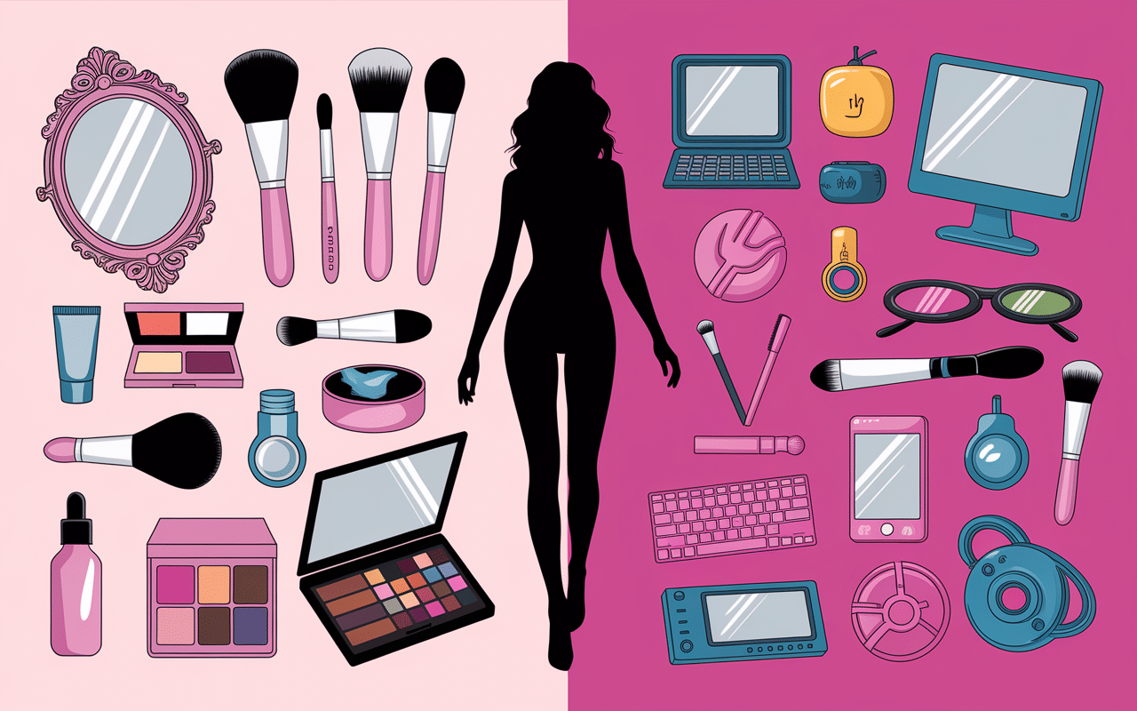 Éléments beauté et geek en contraste