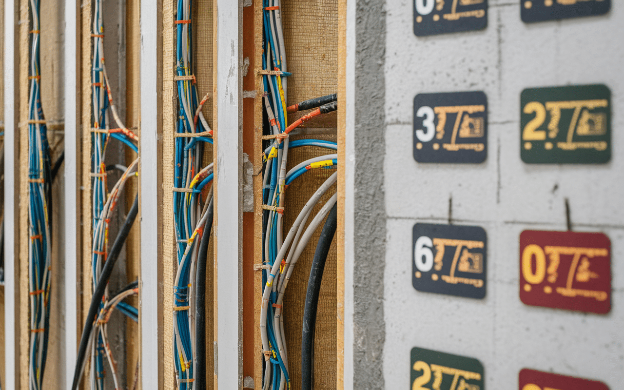 Mur en construction avec câbles et isolation