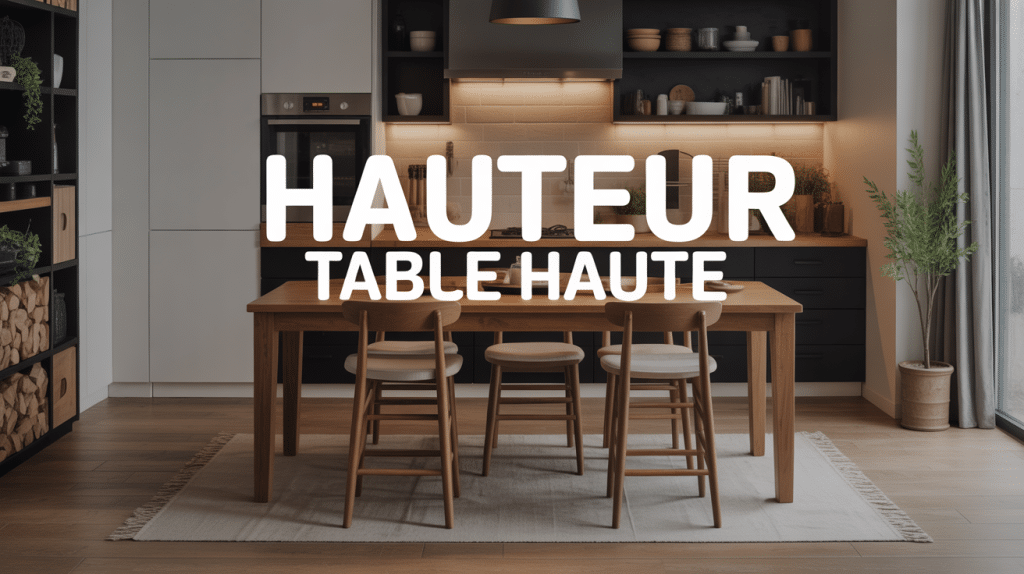 Table haute en bois avec tabourets, cuisine contemporaine