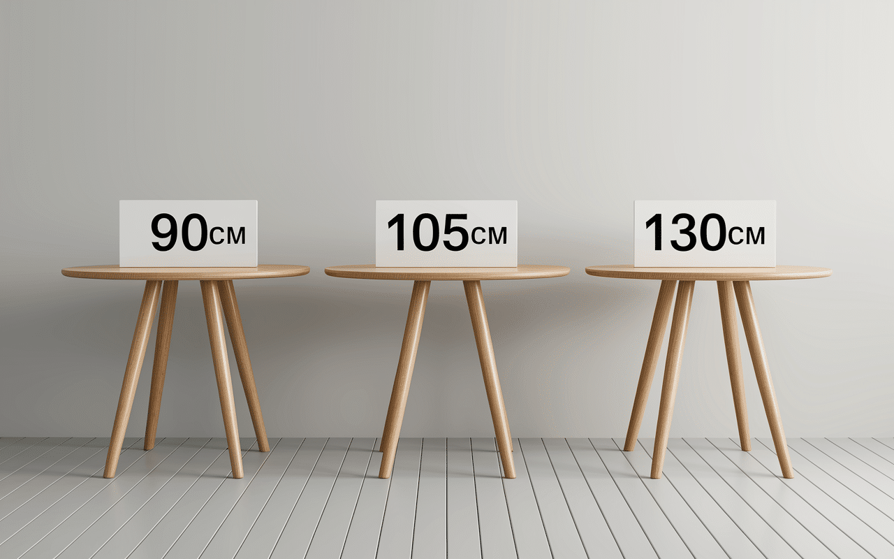 Différentes hauteurs de table haute avec dimensions 90cm, 105cm, 130cm