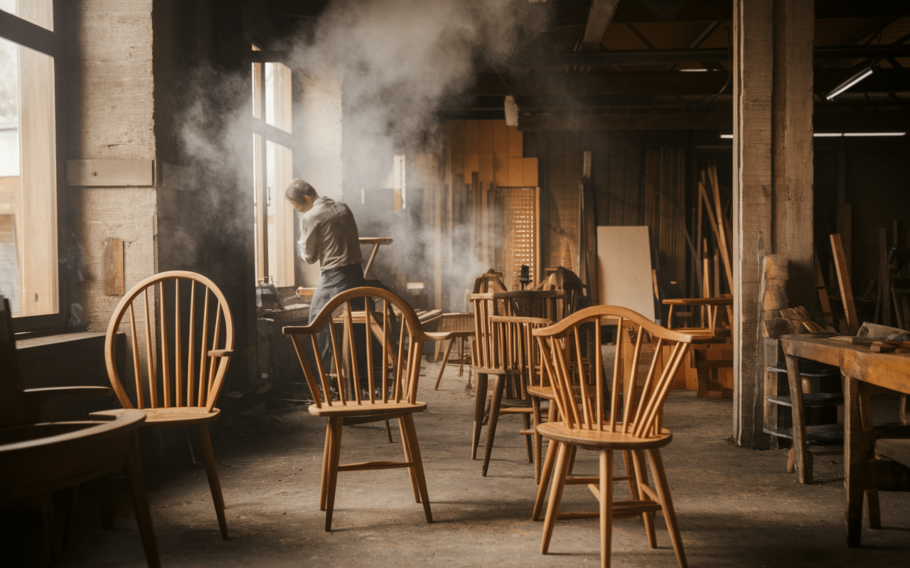 Fabrication de chaises Baumann en bois courbé