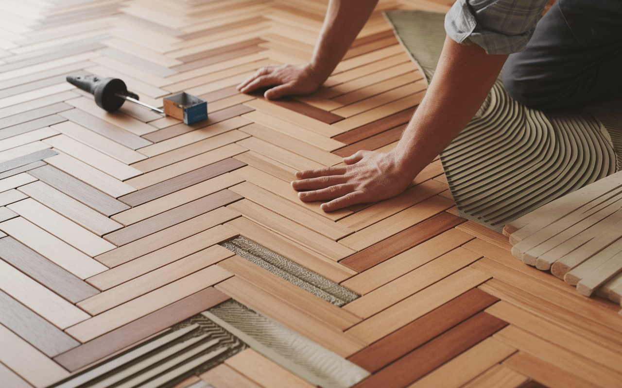 Pose parquet point de Hongrie professionnelle