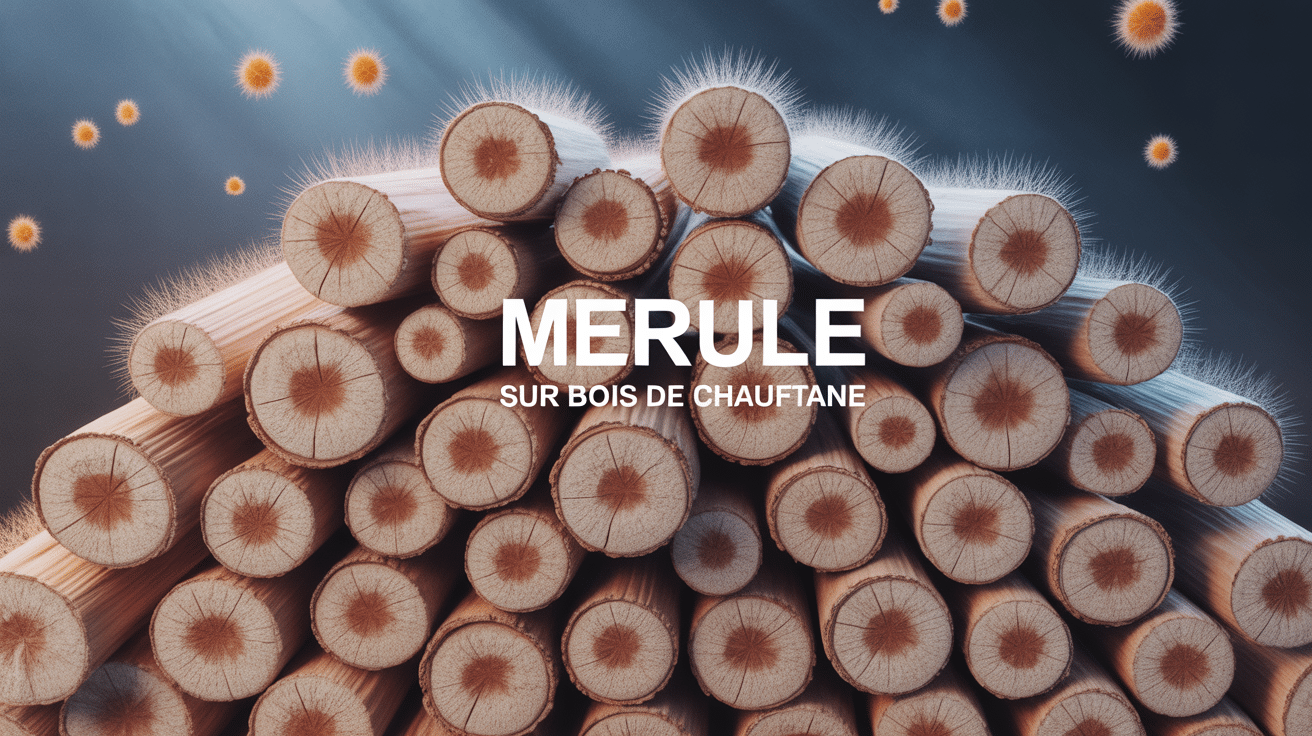 Merule sur bois de chauffage empilées avec filaments mycéliens