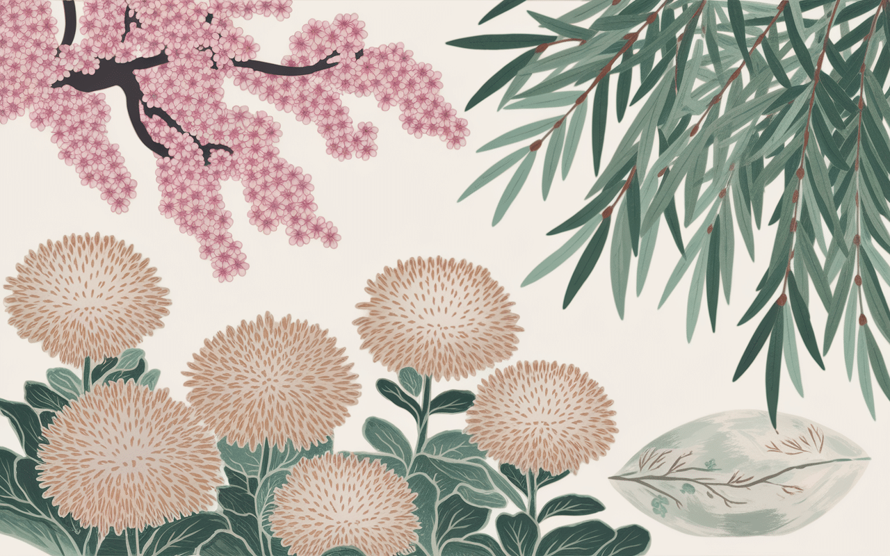 Illustration de motifs japonais floraux et de la nature.