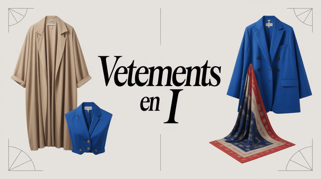 Composition d'un imperméable beige, veste bleue et tissu oriental.