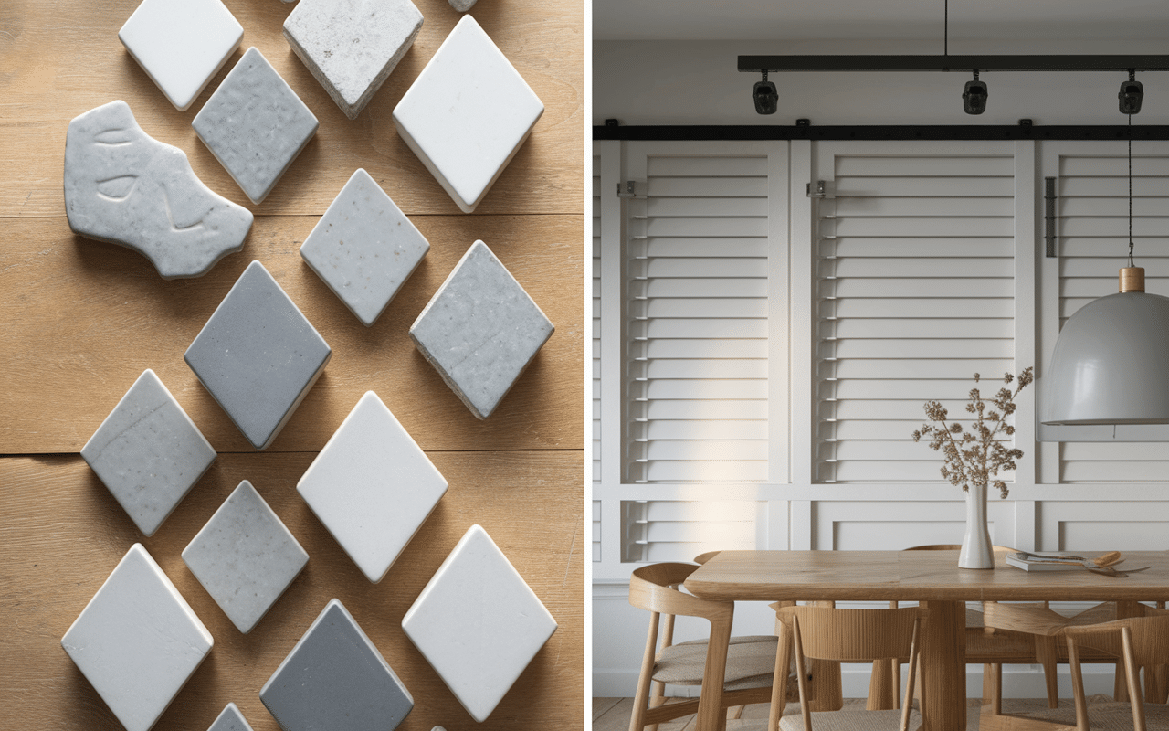 Échantillons cuisine carrelage salon parquet