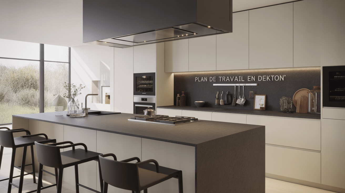 Plan de travail en dekton gris anthracite cuisine contemporaine