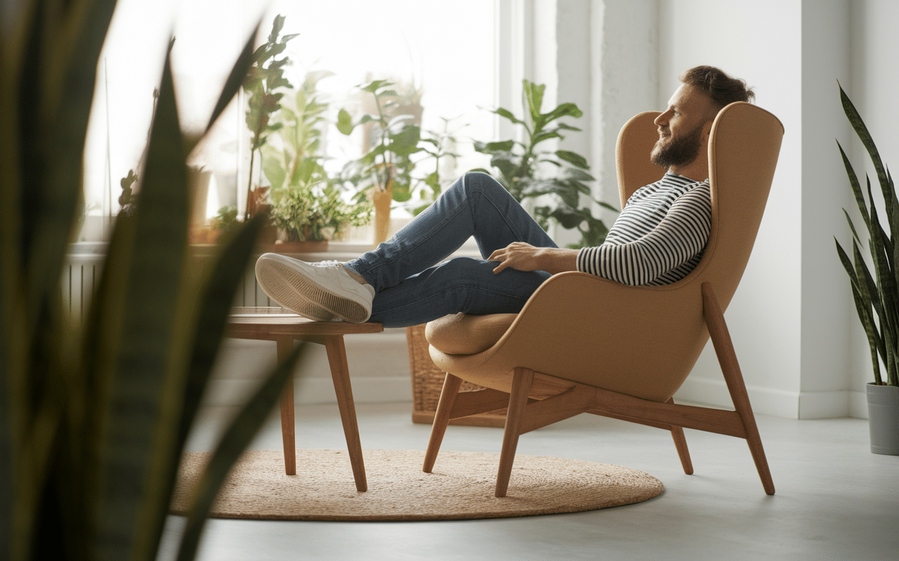personne assise fauteuil en carton salon écologique