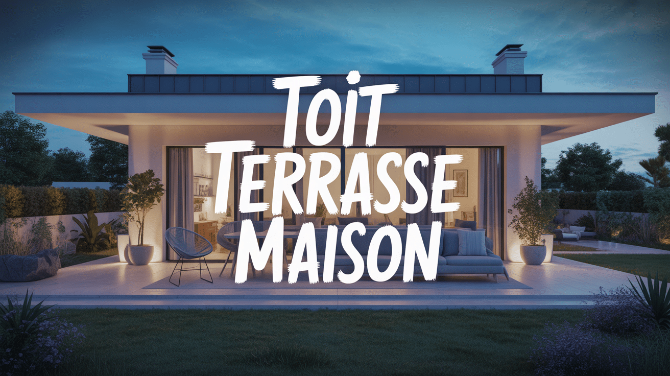 Maison moderne toit terrasse maison avec mobilier et plantes