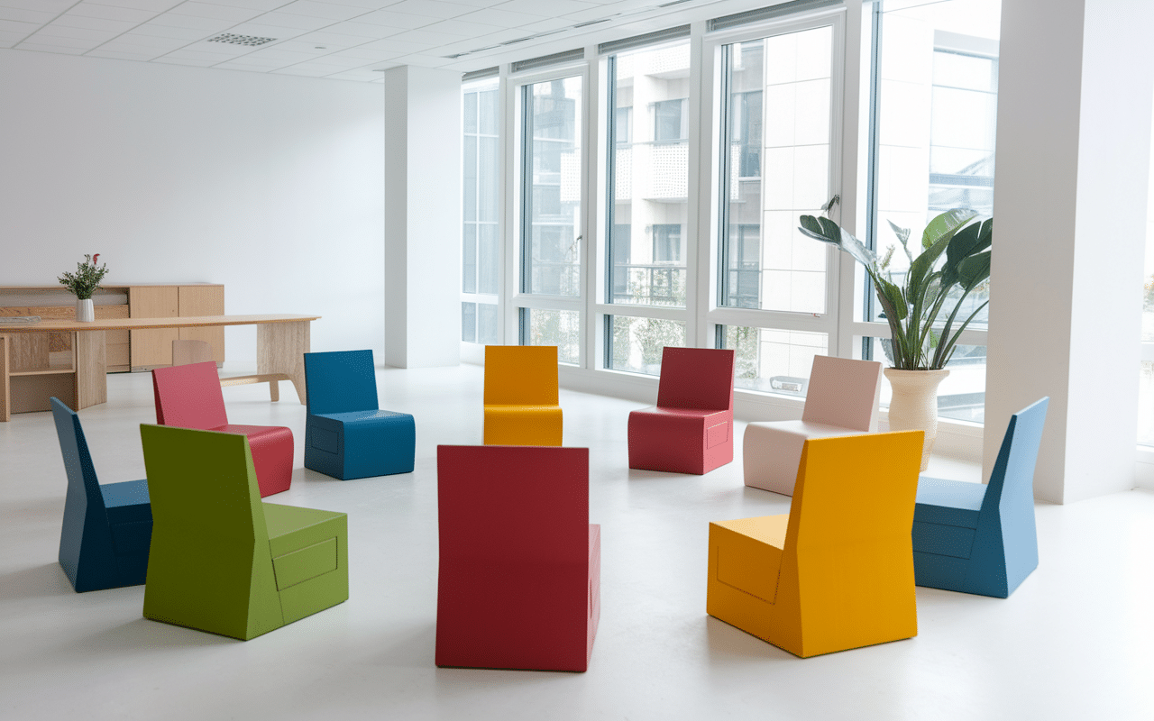 fauteuils en carton colorés bureau moderne
