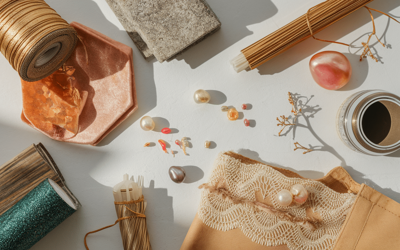 materiaux couronne de noel originale bois tissu perles
