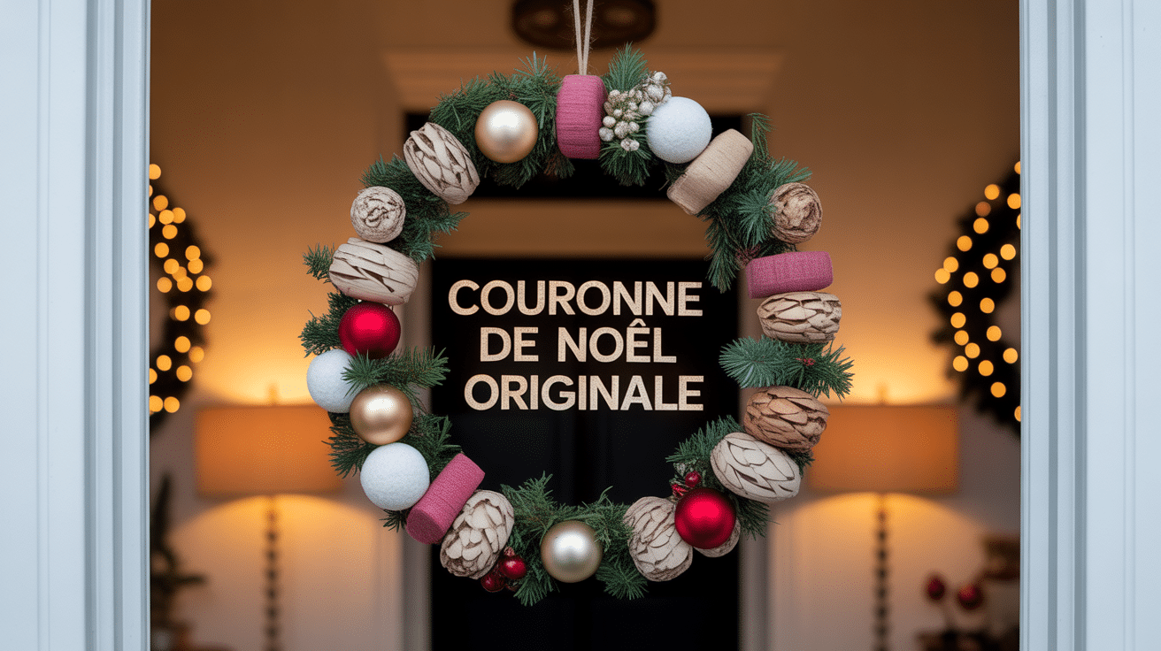 couronne de noel originale suspendue materiaux varies