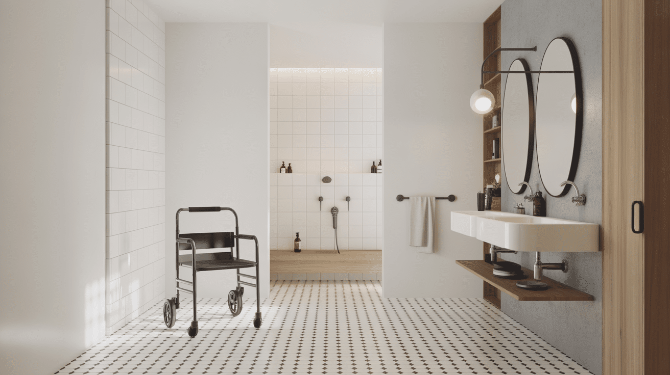 Salle de bain moderne avec lavabo PMR hauteur adaptée
