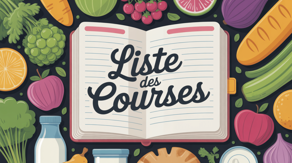 liste des courses manuscrite entourée de produits frais