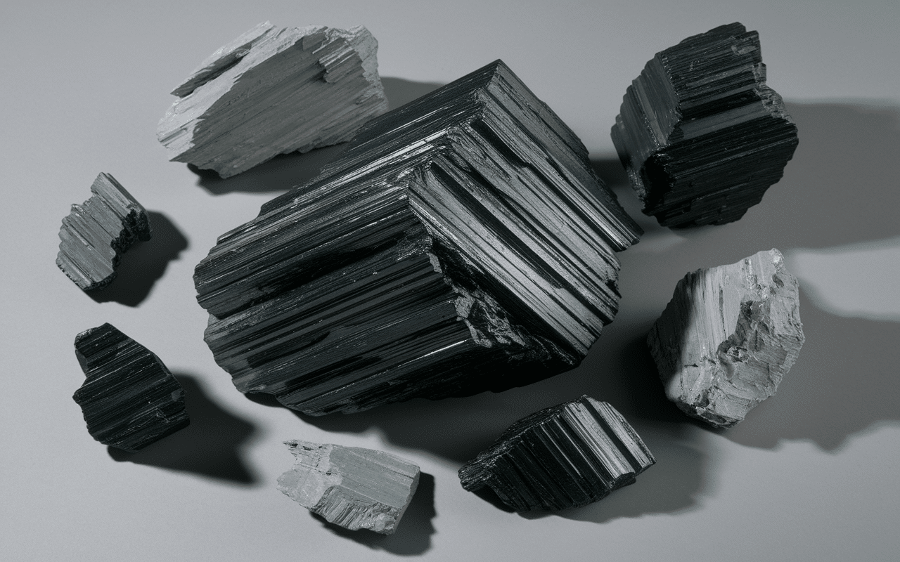 Mineraux et echantillons de couleur gris anthracite