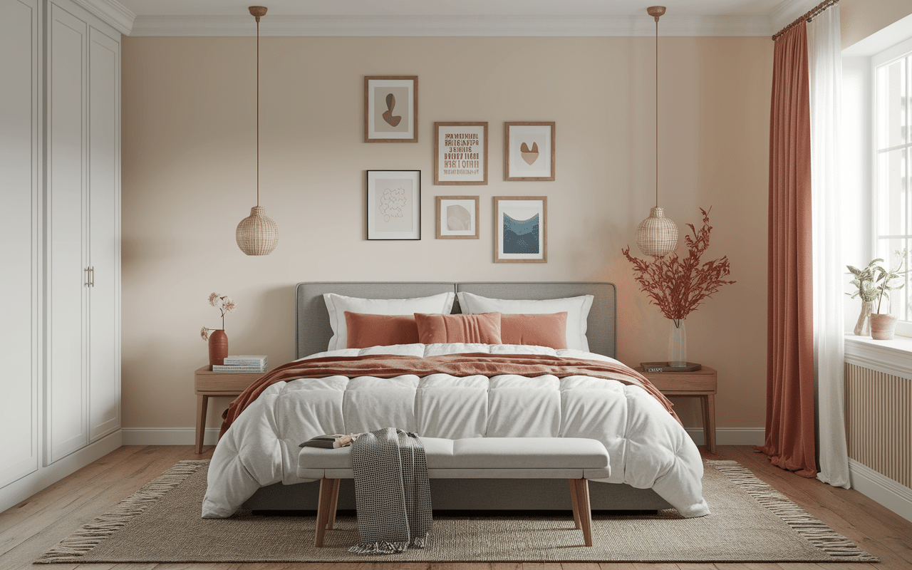 couleurs douces chambre parentale cosy beige gris bleu