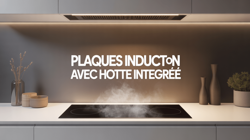 plaque induction avec hotte intégrée avis sur îlot blanc design épuré