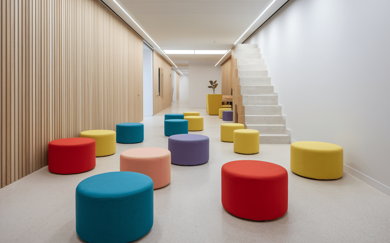 Poufs colorés et tabourets, optimisation espace déco