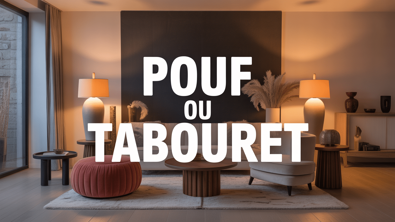 Vue pouf ou tabouret dans salon moderne, assise et décoration