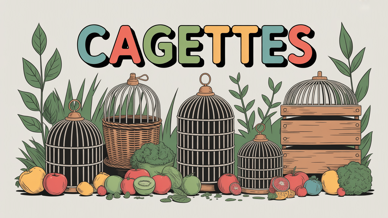 Cagettes en bois avec fruits et légumes