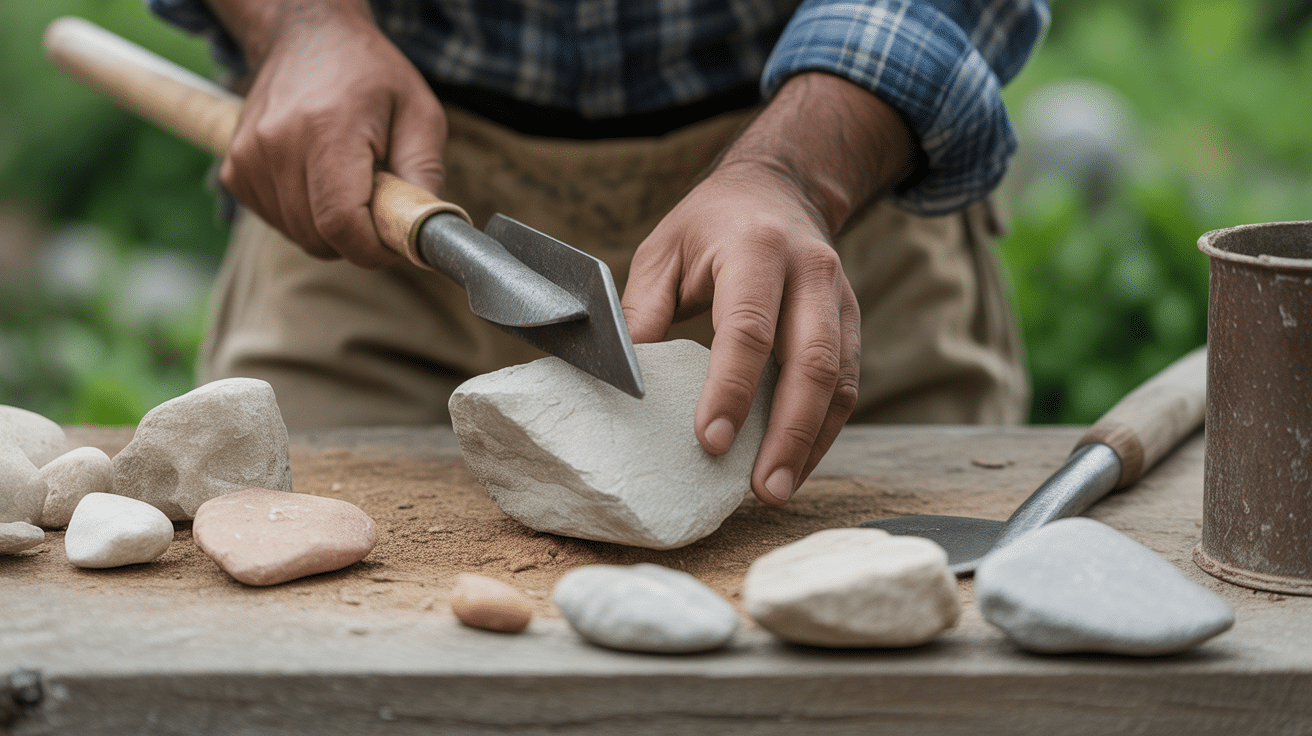 Artisan construisant pagliaghju pierre sèche
