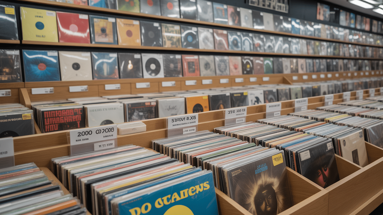 vinyl range étagères boutique disques variés
