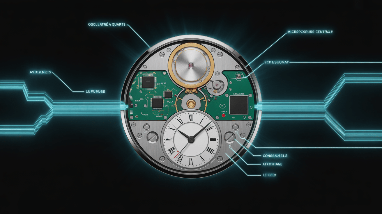 composants internes horloge centieme moderne