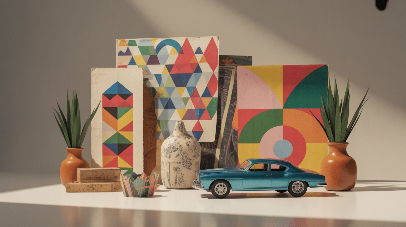 objets vintage inaltera papiers tissus voiture classique