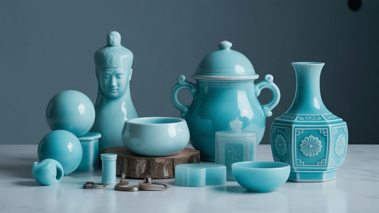 Céramiques anciennes et objets bleu celadon