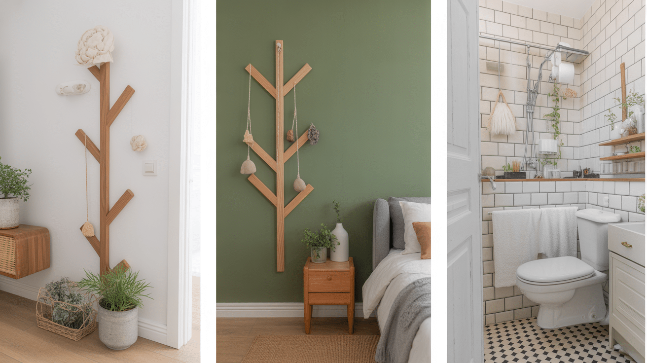 Patere bois murale pied suspendue espaces
