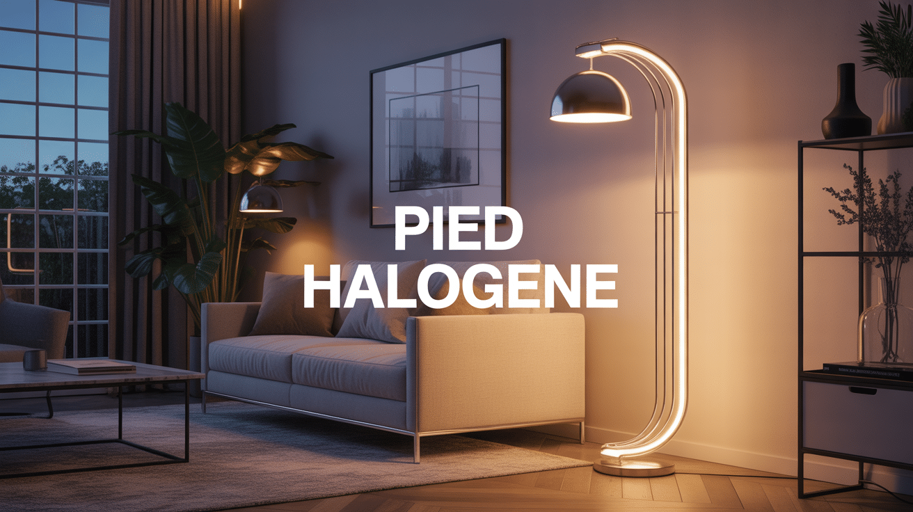 Lampe pied halogene chrome salon contemporain