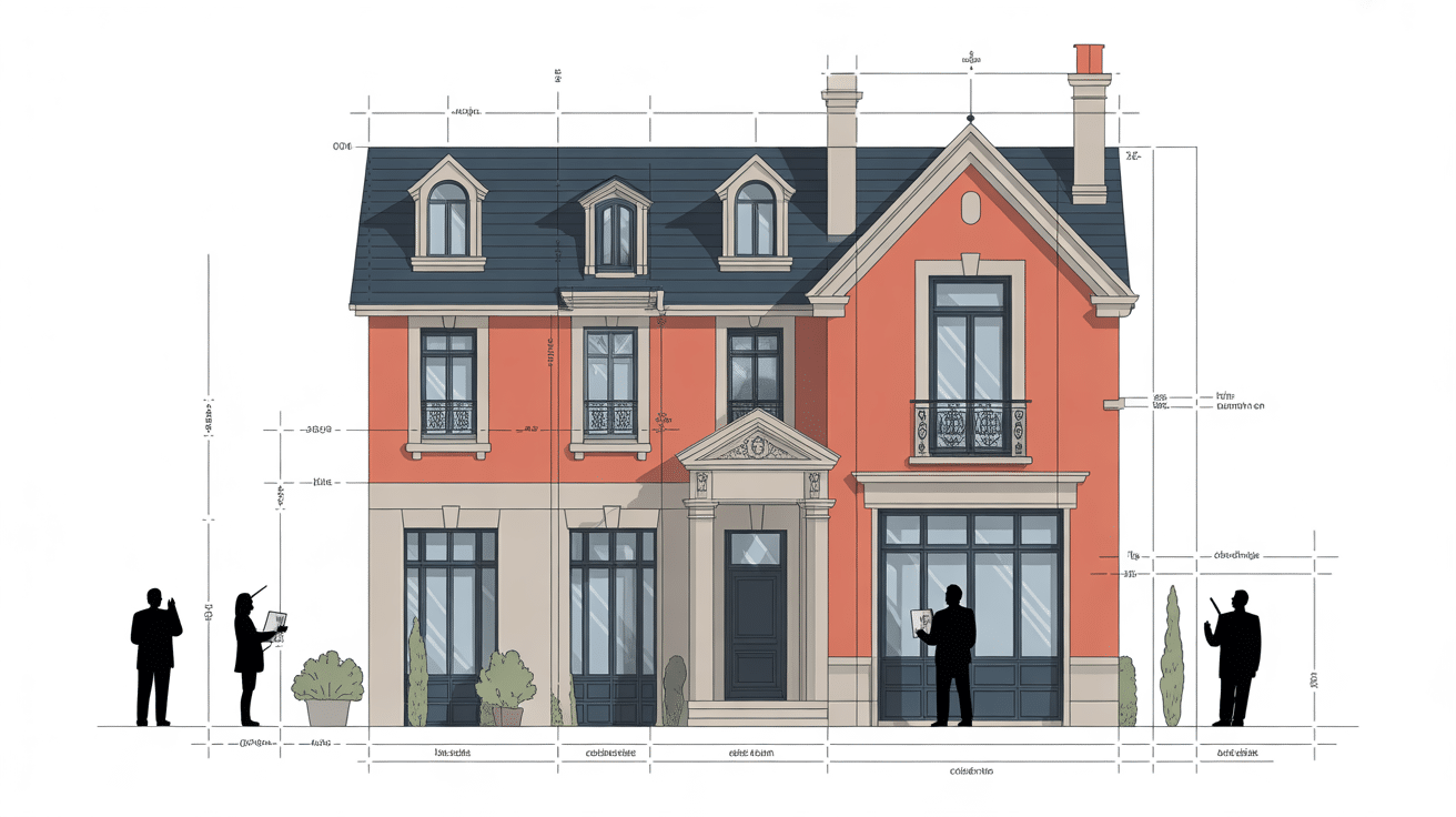 Schéma plan de facade avec annotations techniques