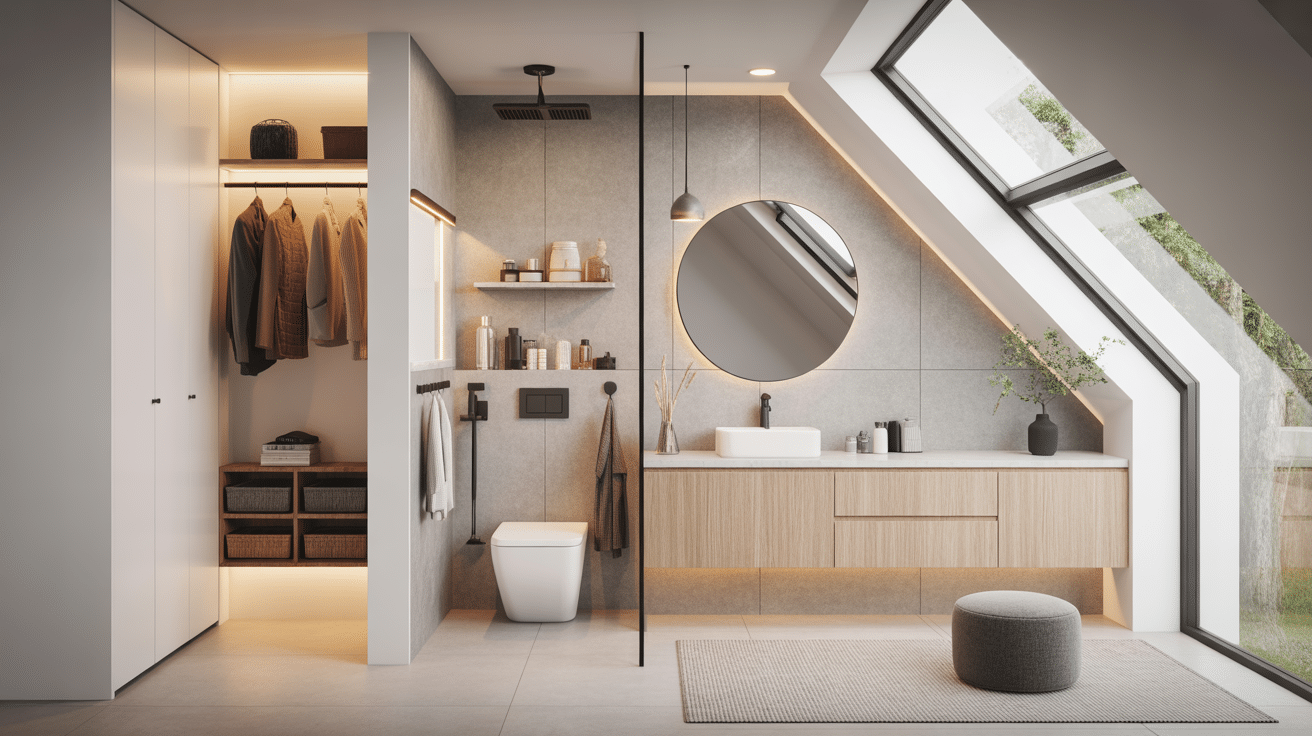 Illustration optimisation espace salle de bain dressing