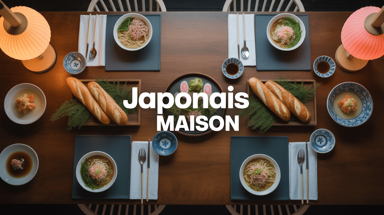 table japonaise maison avec plats sushis et ramen