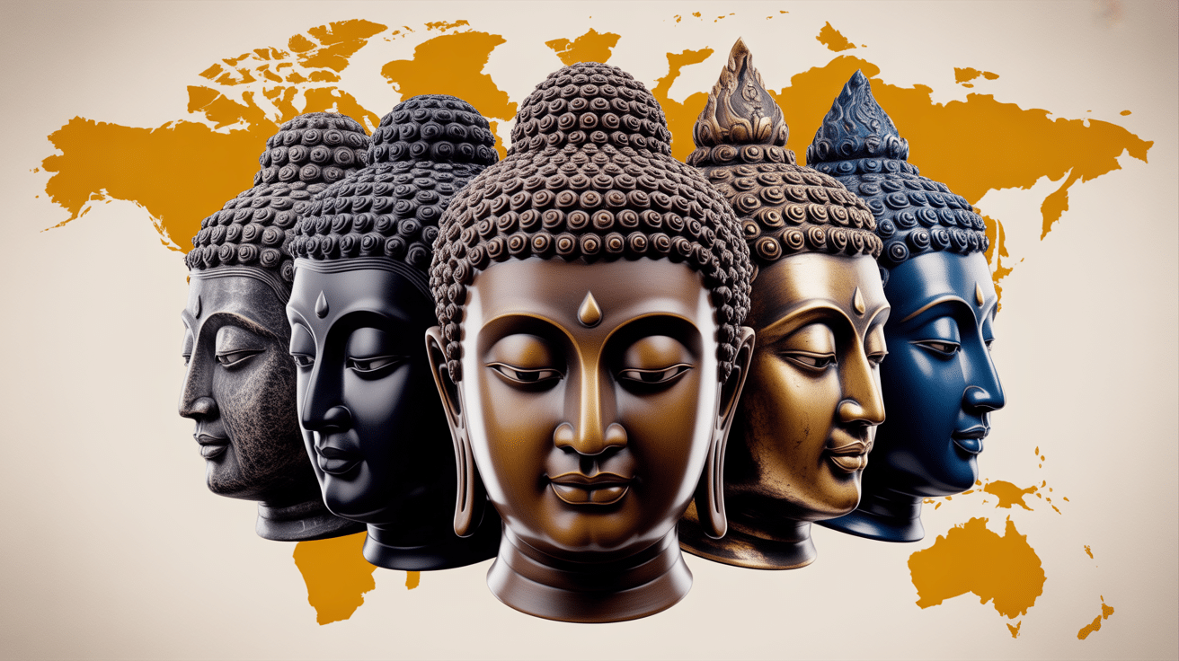 tetes de bouddha styles differents art asie
