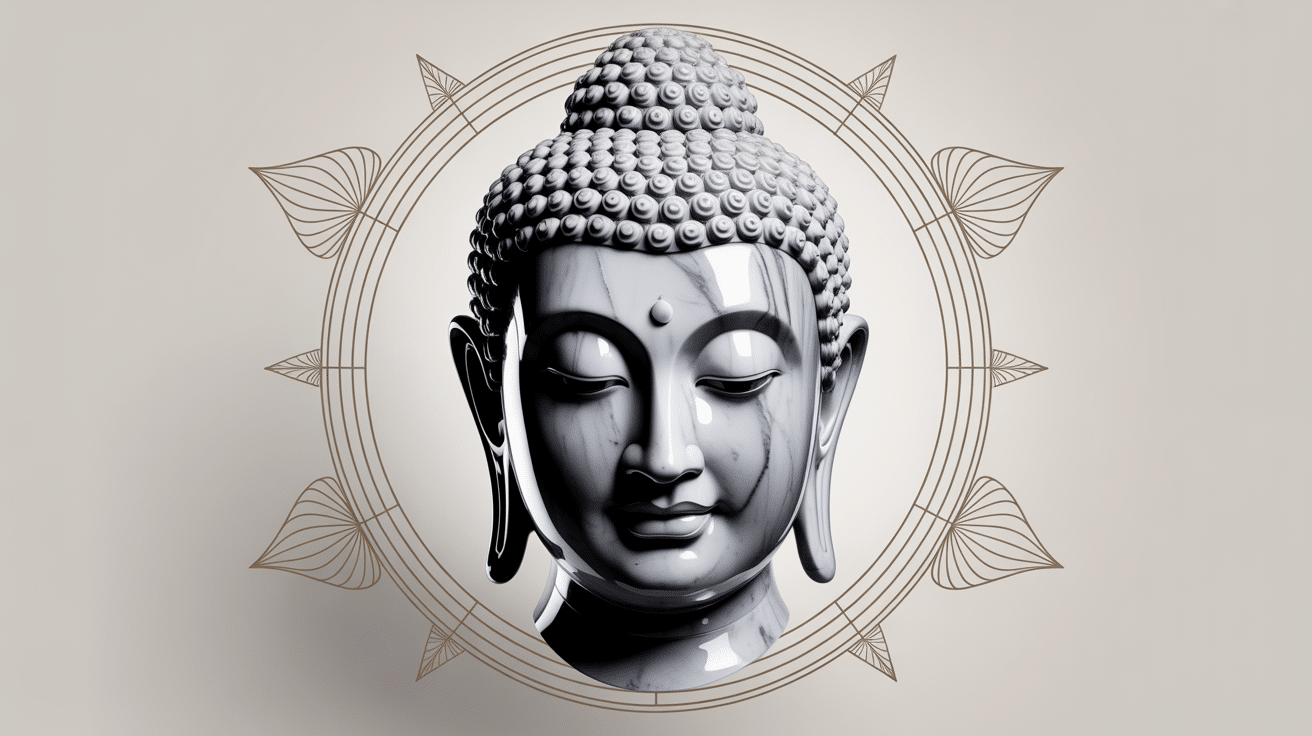gros plan tete de bouddha marbre ushnisha paisible
