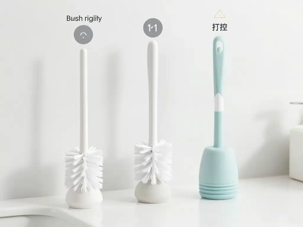 trois brosses wc silicone différentes sur support salle de bain