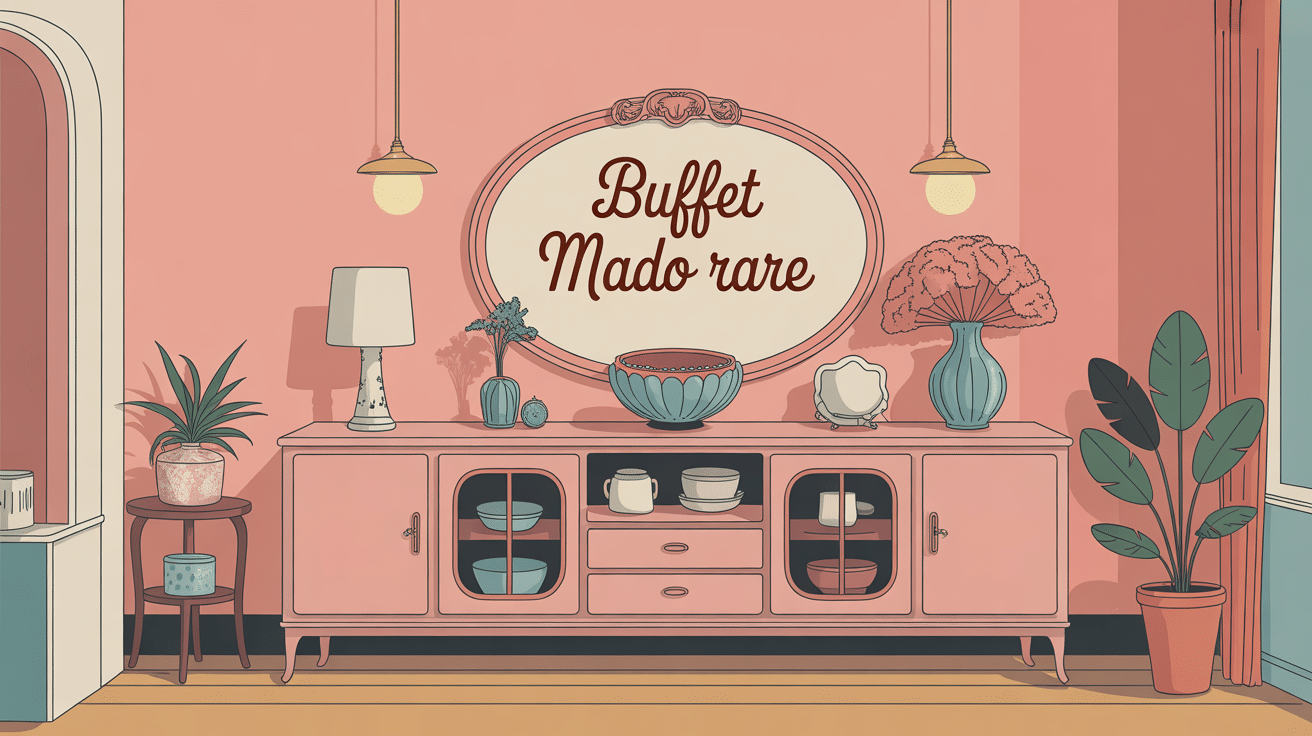 buffet mado rare avec portes vitrées et détails rétro