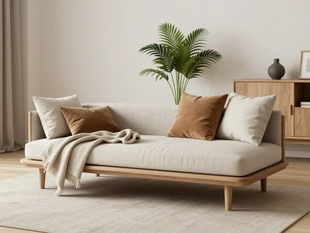 charpoy intégré dans salon déco contemporaine