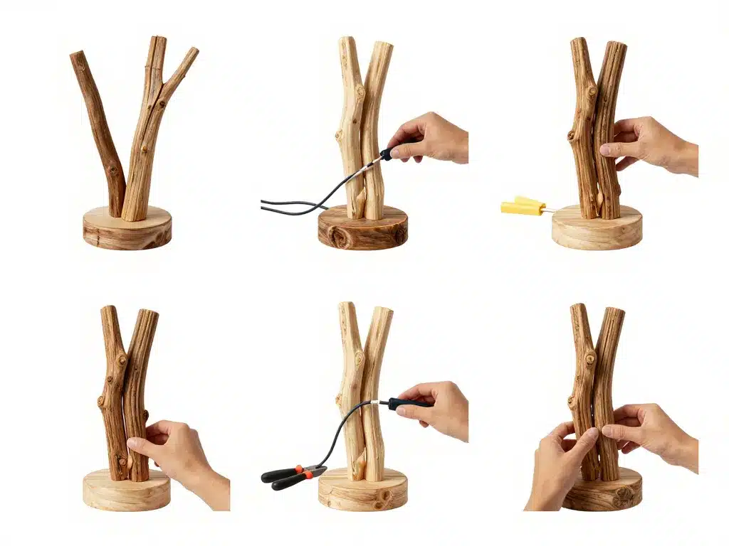 étapes diy montage lampe bois flotté sécuritaire