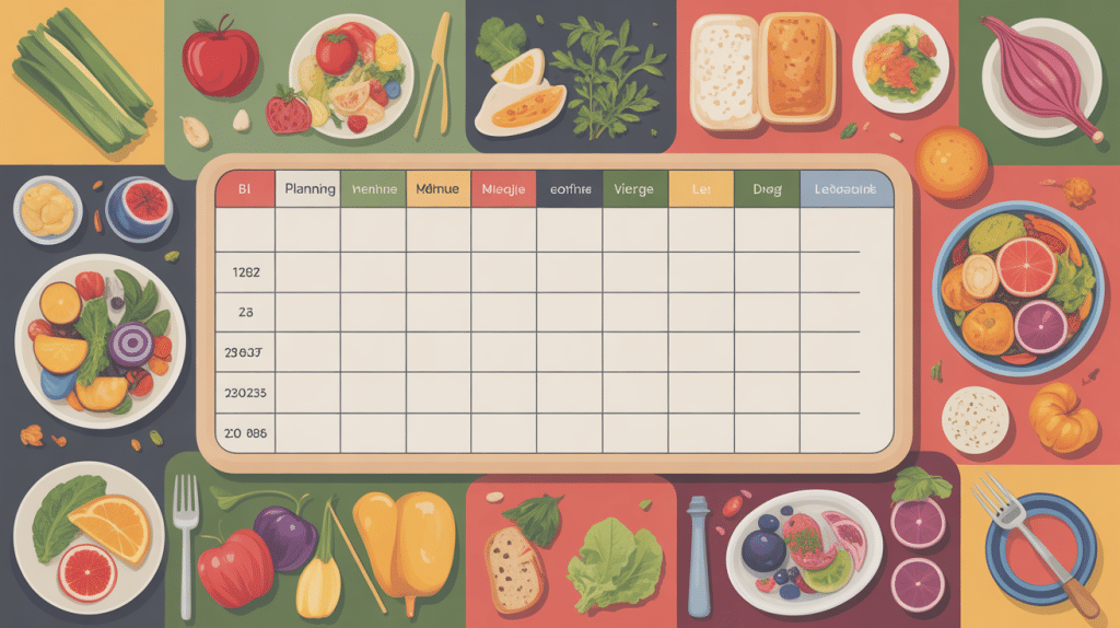 planning menu mois vierge illustration organisation familiale repas