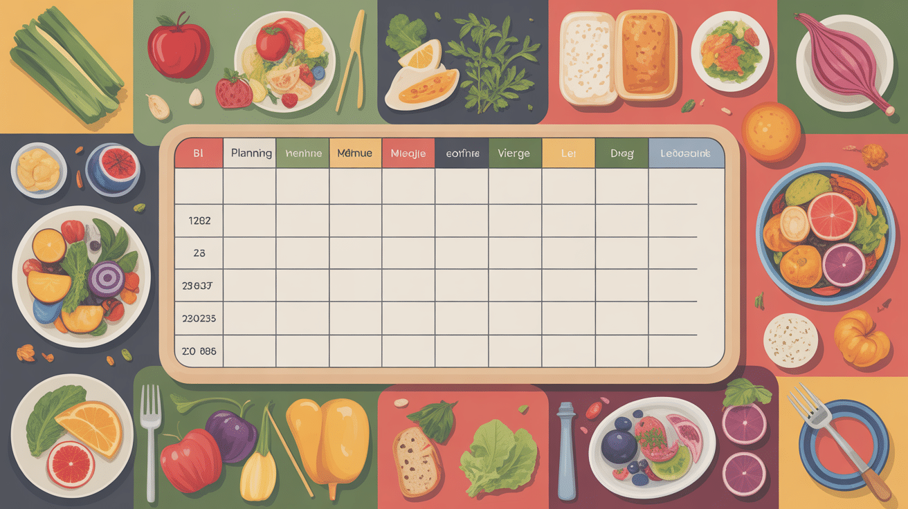 planning menu mois vierge illustration organisation familiale repas