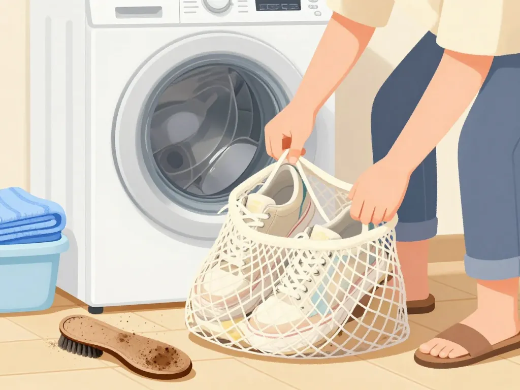 préparation chaussure machine à laver sac lavage