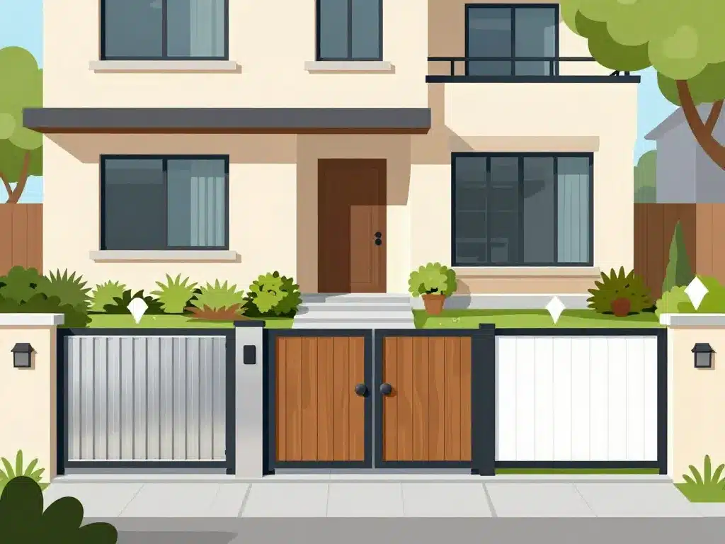 portail neuf aluminium bois pvc devant maison moderne