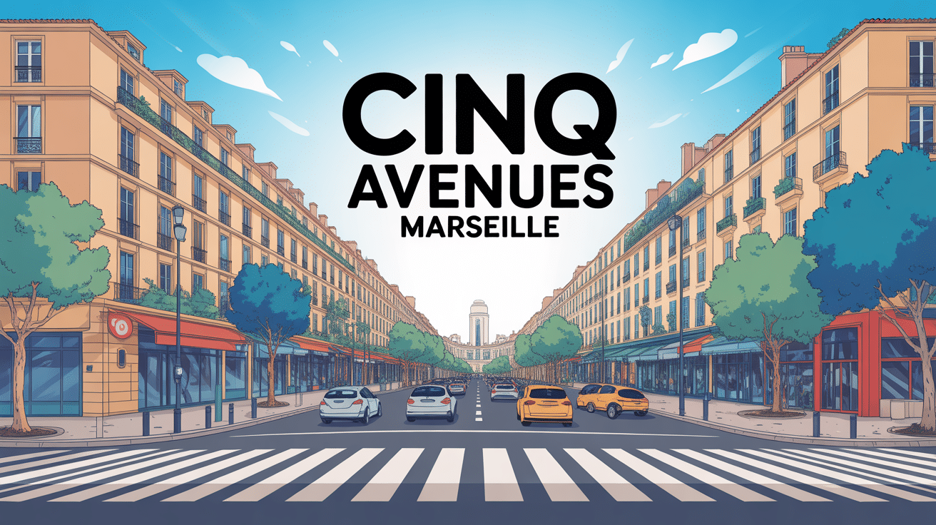 Illustration vectorielle des Cinq Avenues Marseille au carrefour animé