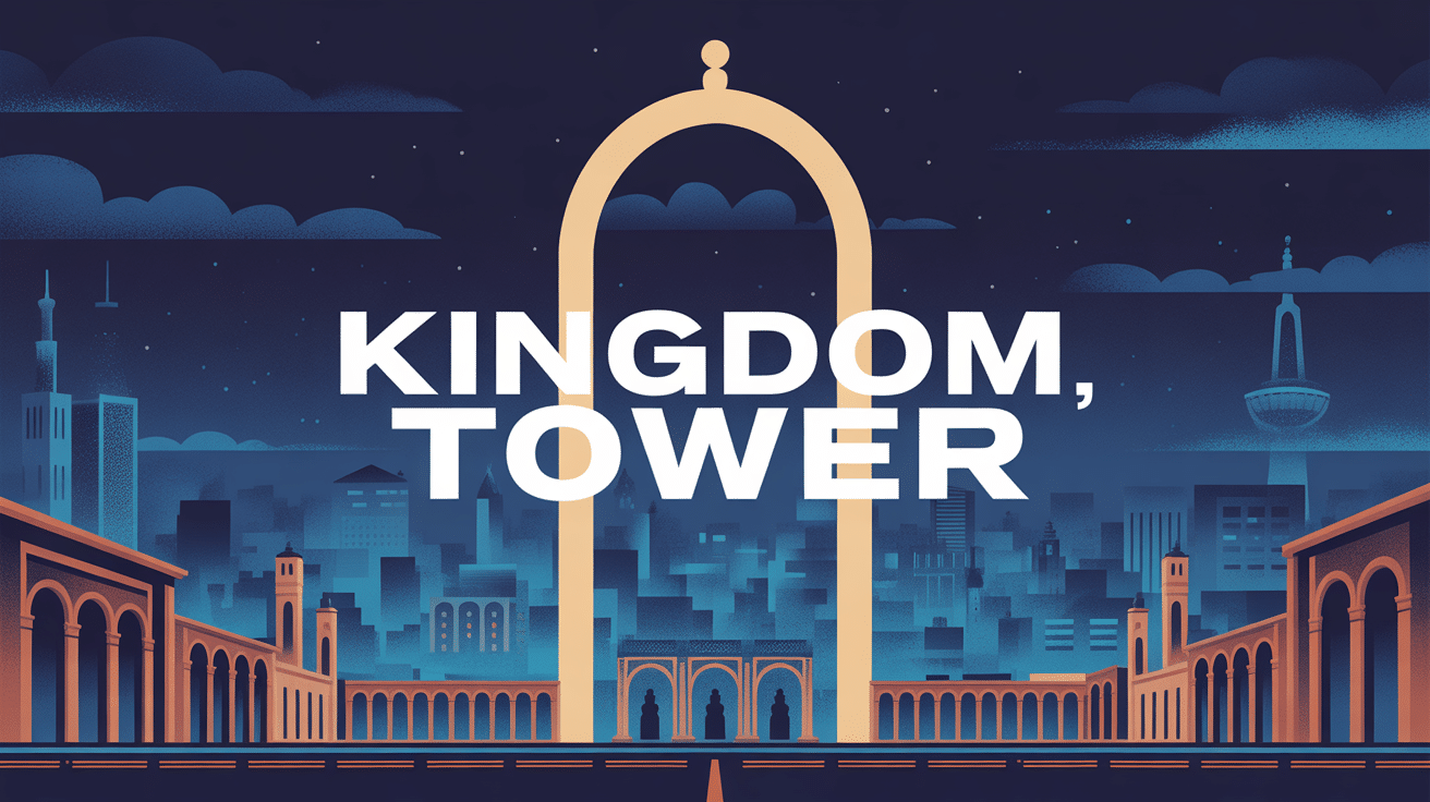 Illustration stylisée kingdom tower arche lumineuse vue nocturne
