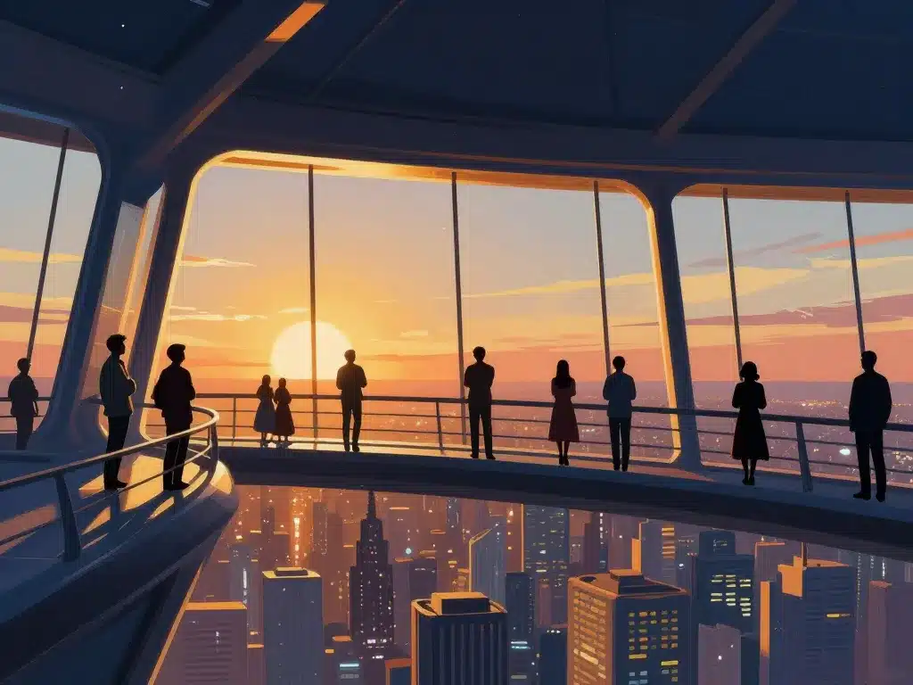 Visiteurs sky bridge kingdom tower vue panoramique
